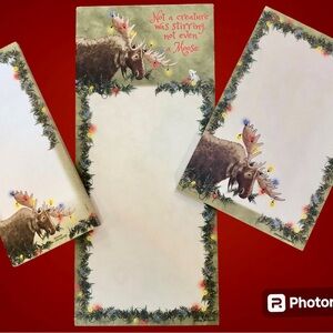 Christmas Moose gift set of 3 notepads, wrapped with bow and tag